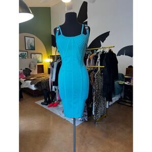 Versace Collection Medusa Bandage Bodycon Dress 40 Turquoise